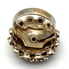 Vintage Purple Rhinestones Round Domed GoldTone Adjustable Ring Size 6.5