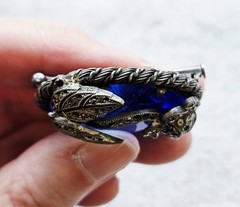 Rare Vintage Tomeco Slovaquie Flower Silver Marcasite Blue Stone Brooch Pin