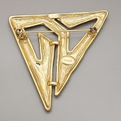 Vintage Torino Brooch Abstract Triangular Brutalist Gold Tone 2″