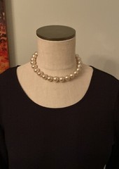 Vintage Large Golden Faux Pearl Knotted Choker Necklace 15.5” Long