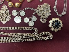 Vintage Gold Tone Jewelry Lot Of 26 Clip On Earrings Necklaces Waist Chain
