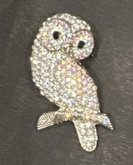 VTG OPC SIGNED AURORA BOREALIS RHINESTONE OWL BIRD BROOCH PIN PENDANT