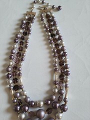 A lovely Japan lilac and grey pearls with purple glass discs necklace
