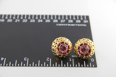 Nolan Miller Gold Tone Pink Crystals Clip Earrings Adjustable Tension, High End