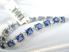 Sterling Silver 925 Simulated Large Sapphire Tennis Bracelet 7.5″