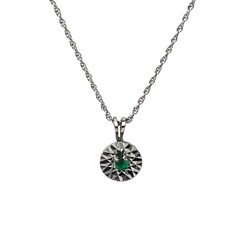 14K Solid White Gold Natural Emerald Circle Reflection Pendant Necklace