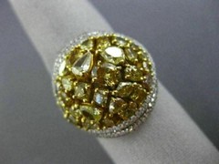 EXTRA LARGE 3.88CT WHITE & FANCY YELLOW DIAMOND 18KT TWO TONE GOLD CLUSTER RING