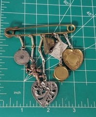 Vtg Victorian Revival Silver Plated Mixed Metal Chatelaine Pin Brooch Lot
