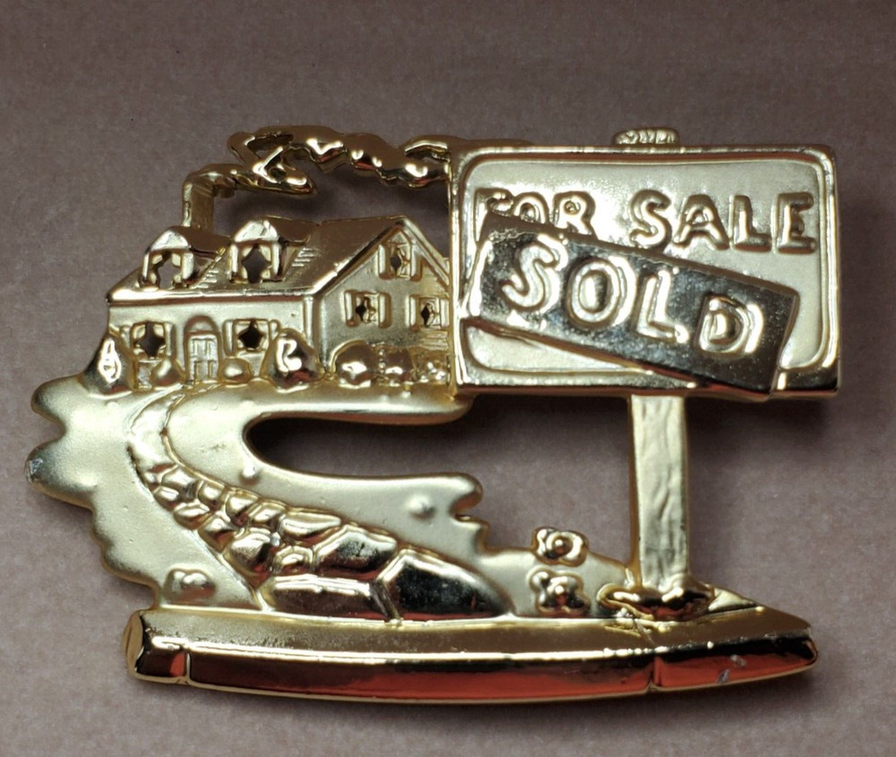 AJC Real Estate Realtor SOLD House For Sale Gold tone Pin Brooch Signed Estate