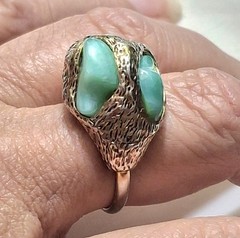 Vintage Brutalist Cocktail Ring 60s-70s Huge Faux Jade Poured Art Glass Adjusts