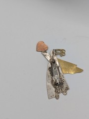 Vintage Mixed Metals Embossed Welded Angel W/ Heart Brooch Pin Love Pin