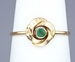 Dainty Antique Edwardian Solid 15k Gold Green Paste Floral Flower Ring – Sz 6.25
