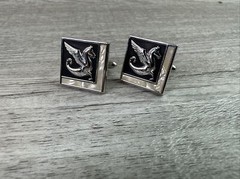 Vintage SWANK Cufflinks Square Silver Tone Black Dragon