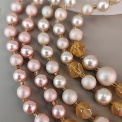 Vintage Faux Pearl Beaded Necklace Cream Pink Acrylic AB Yellow Glass Japan 16″
