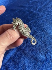 Vintage Sterling Silver Marcasite Seahorse Pendant Brooch Nice Old One