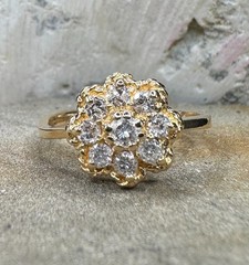 Diamond Halo Cluster Ring 14k Yellow Gold 0.40ctw Vintage Cocktail Flower Size 7