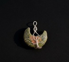 Premium Unakite Pendant Necklace, Handmade Wire Wrapped Green Pink Stone Charm