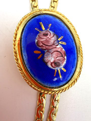 Vintage Necklace Bolo Lariat Blue Rose Painted Enamel Slider 30 inches