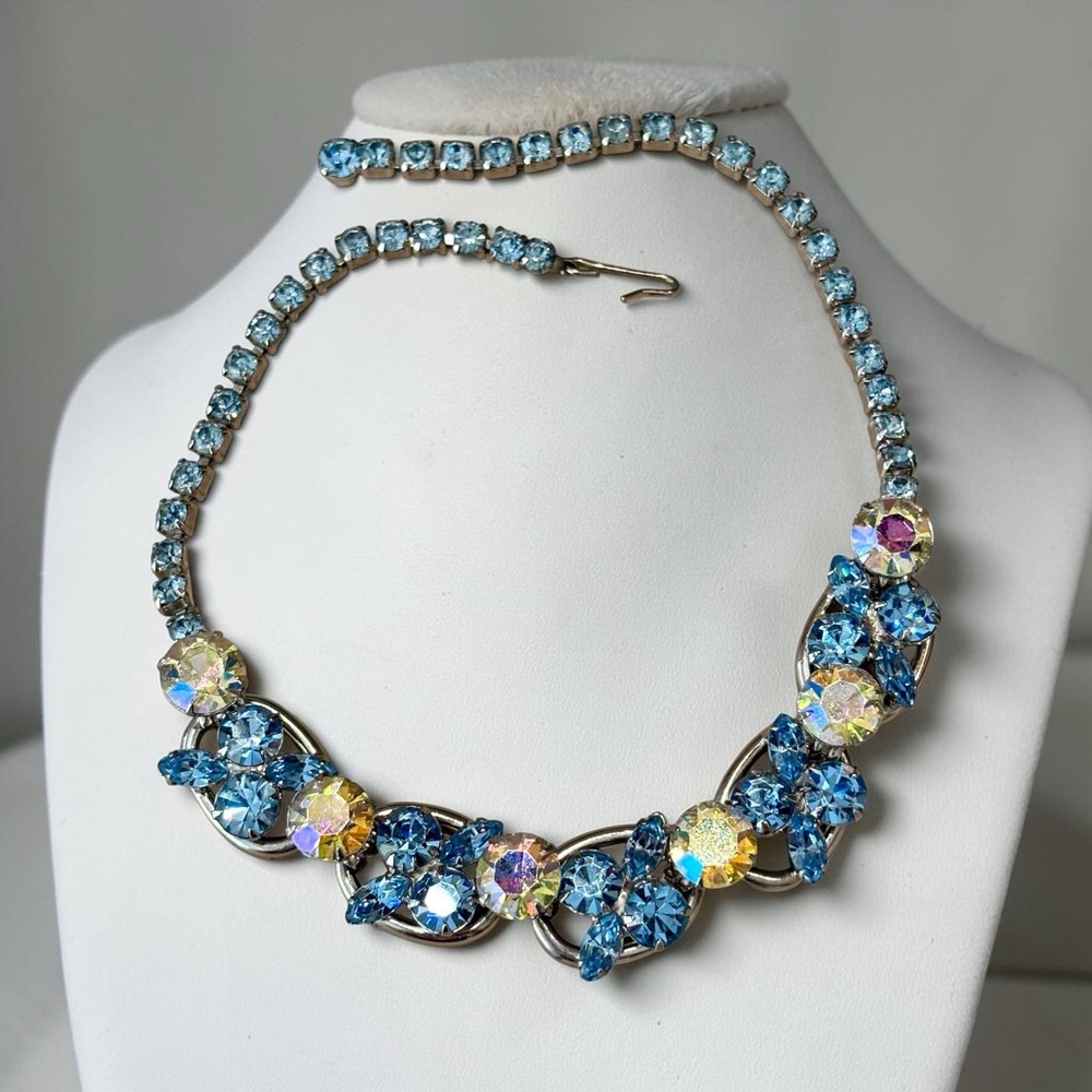 Juliana D&E Blue Aurora Borealis Rhinestone 5 Link Choker Necklace