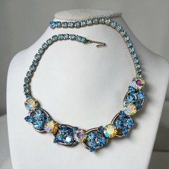 Juliana D&E Blue Aurora Borealis Rhinestone 5 Link Choker Necklace