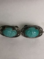 Art Deco Egyptian Revival Matching Scarab Beetle Bracelet/Sterling Ring/Earrings