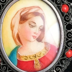 Madonna Miniature Painting Brooch & Pendant, antique silver