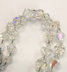 VINTAGE SPARKLE- 2 STRAND AURORA CRYSTAL BICONE & ROUND FACETED BEADED NECKLACE!