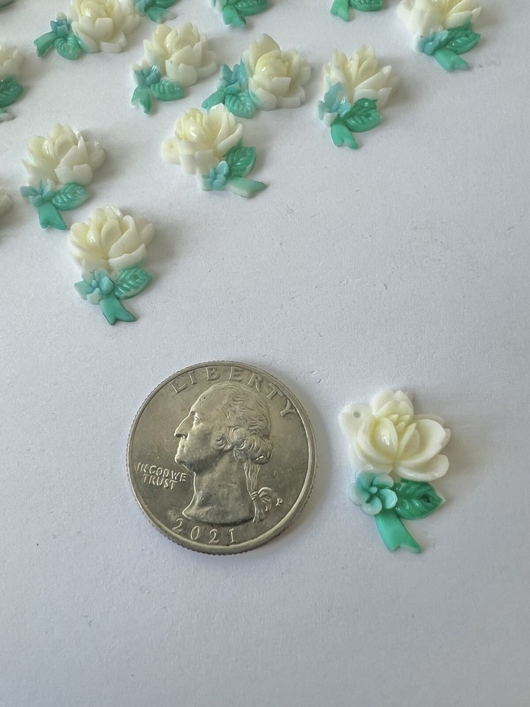 25mm Vintage Japanese HandPainted Flower with Stem FlatBack ($21.99 48 pcs)