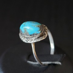 Vintage Old Pawn Sterling Silver Turquoise Nugget Ring Size 7.75