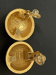 Hermès Paris Signed Gold Tone Round Dome Clip-On Stud Earrings
