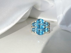 Sterling Silver 925 Natural Heated Blue Topaz Multi Row Statement Ring Size 11