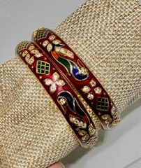 Vikki Carr Pair of Red Enamel Bangle Bracelets Certificate Of Authenticity