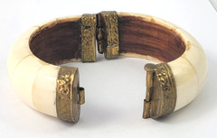 Bone/Horn Bracelet Camel/Cow with Brass Caps and Pin Closure Vintage