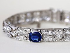 Art Deco 2.90Ct Basaltic Sapphire and 5.40Ct Diamond Platinum Bracelet