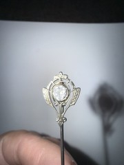 Antique Edwardian 10K Solid White Gold Colorless Topaz Stickpin