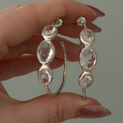 $595 Ippolita 925 Sterling Silver Clear Rock Candy Quartz 4 Stone Hoop Earrings