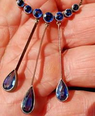 Original STERLING SILVER 925 Deco Modernist Rare Necklace Vintage Sapphire Paste