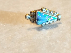 VINTAGE PIERCED EARRINGS~SILVER TONE/BLUE Multicolor Faux STONE – .25 x .50 in