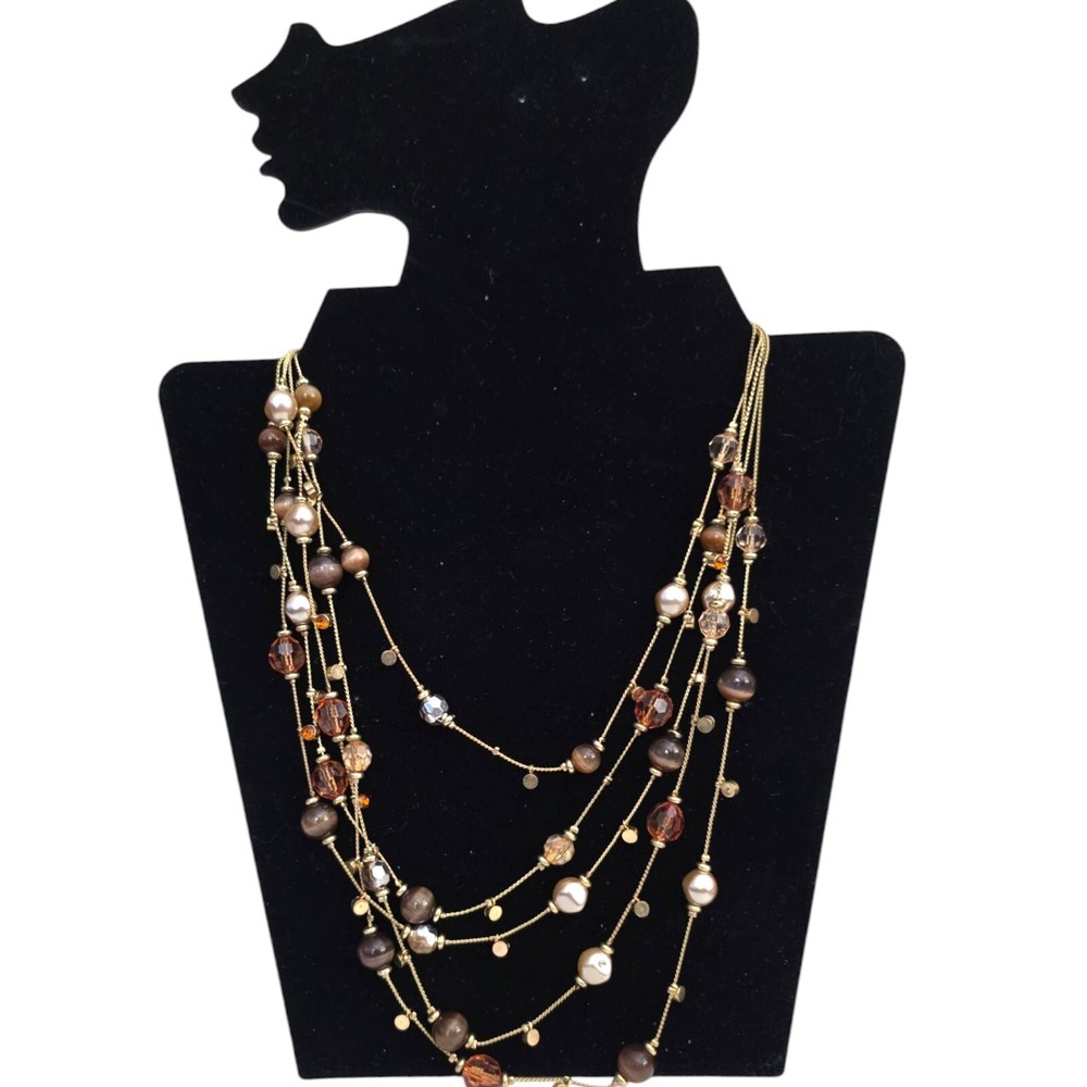 Mix-It Gold Tone Illusion Necklace Amber Acrylic Bead Multi Chain JC Penny 22″