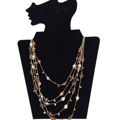 Mix-It Gold Tone Illusion Necklace Amber Acrylic Bead Multi Chain JC Penny 22″