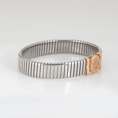 Vintage 90s Bulgari Tubogas Bracelet Diamond 18k Gold Stainless Steel Bangle