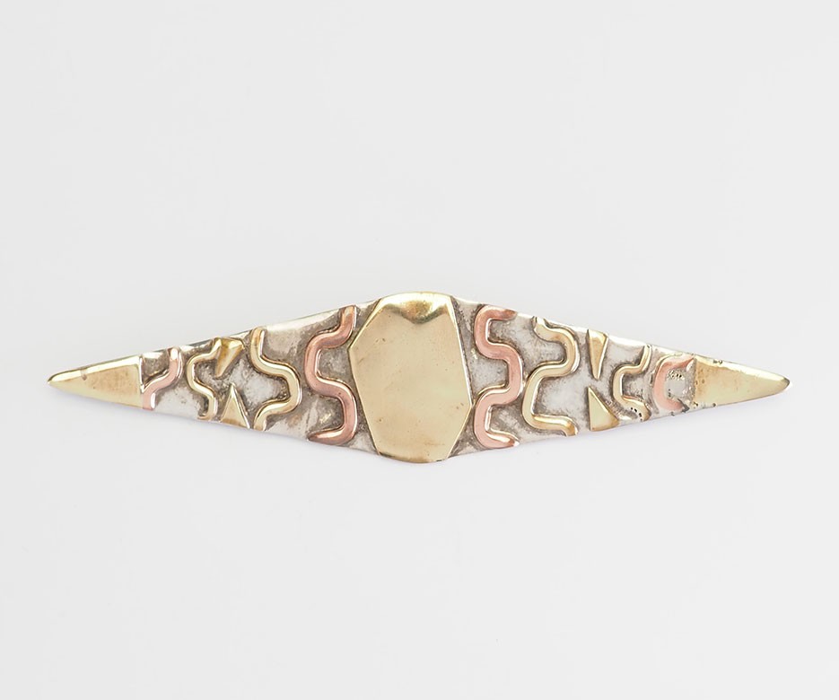 One of a kind large sterling silver copper brass abstract signed brooch pin