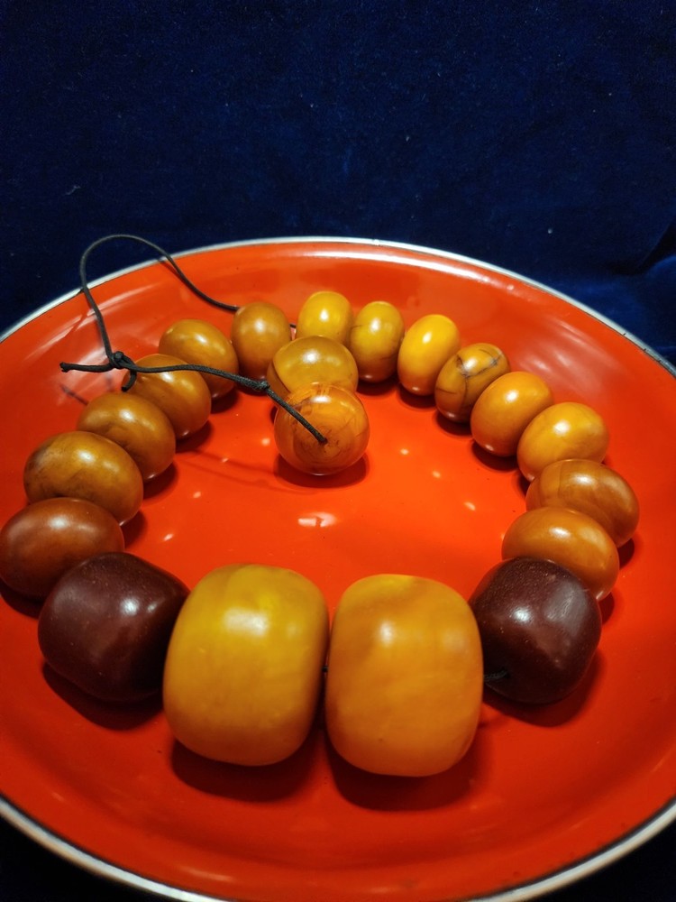 Antique African Butterscotch Egg Yolk Baltic Amber Round Bead Necklace.
