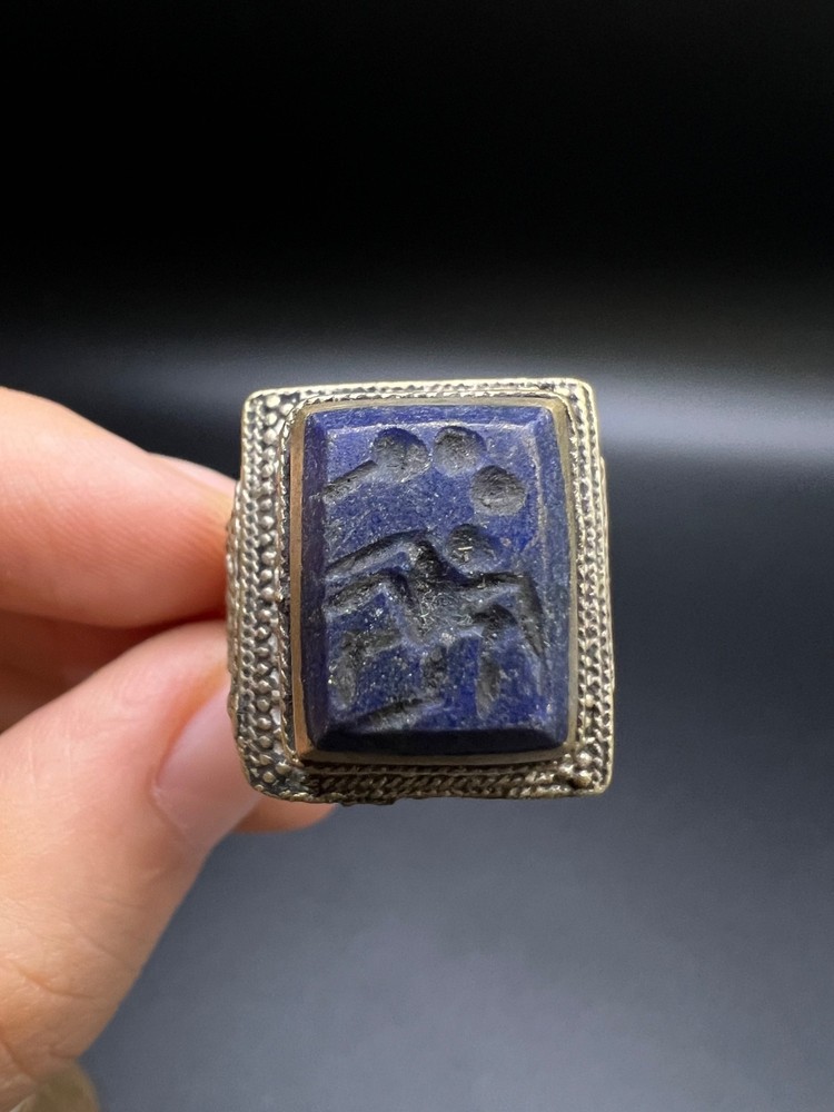 Rare Vintage Lapis Lazuli Eagle Intaglio Ring Size 8.25 Hand Carved Lapis