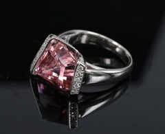 Asymmetric 6.72ct Natural Pink Tourmaline 0.22ct Diamond Platinum Ring Size 6.5