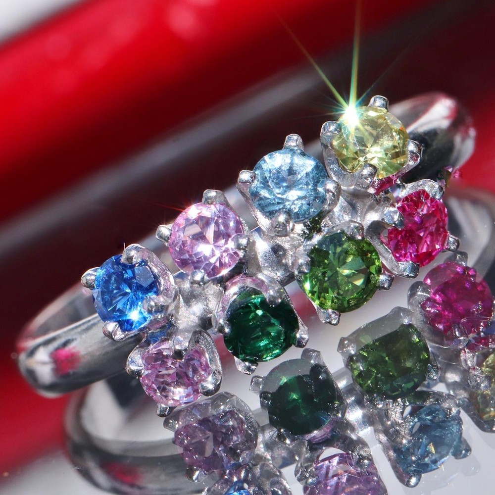 14k white gold mother’s size 8 ring 0.99ct lab created gemstones 3.0gr