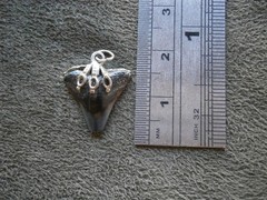 Genuine Black Shark Tooth Fossil Vintage Silvertone Mount Charm Pendant