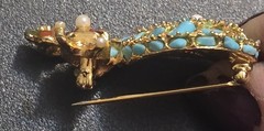 SWOBODA HAPPY SNAIL, SWO, GENUINE TURQUOISE, PEARL, AMETHYST, OPAL & GOLD BROOCH