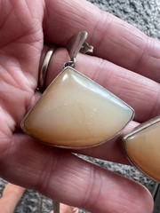 Vintage 950 Sterling Silver Fan Agate Stone Drop Dangle Earrings
