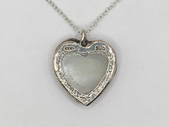VTG Israel .925 Sterling Silver MOP Mother Of Pearl Heart Pendant 17.75″ Chain